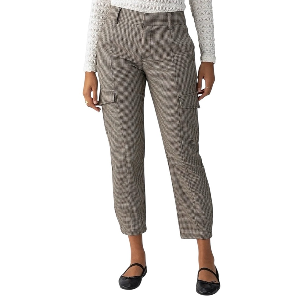 Sanctuary Houndstooth Cropped Cargo Pants Mini Check Utility Brown Size 28 NWT